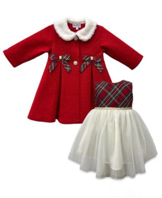 Blueberi Boulevard - Baby Girls 2-Piece Holiday Plaid Dress and Coat Set