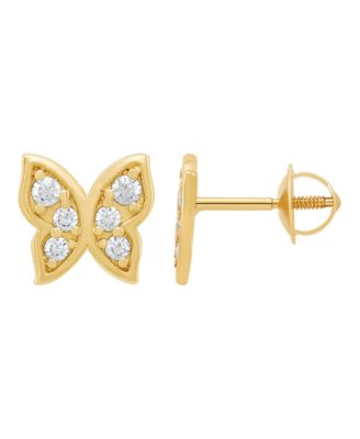 Children's White Cubic Zirconia Butterfly Earrings in 14k Yellow Gold