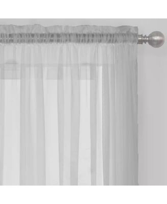 Essential 1 Piece Silver Gray Sheer Voile Rod Pocket Window Curtain Panel - 63 in. Long