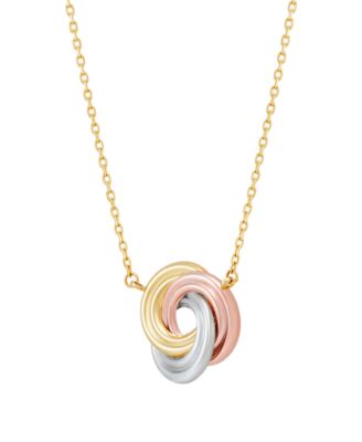 Polished Love Knot Pendant Necklace in 10k Yellow, White and Rose Gold