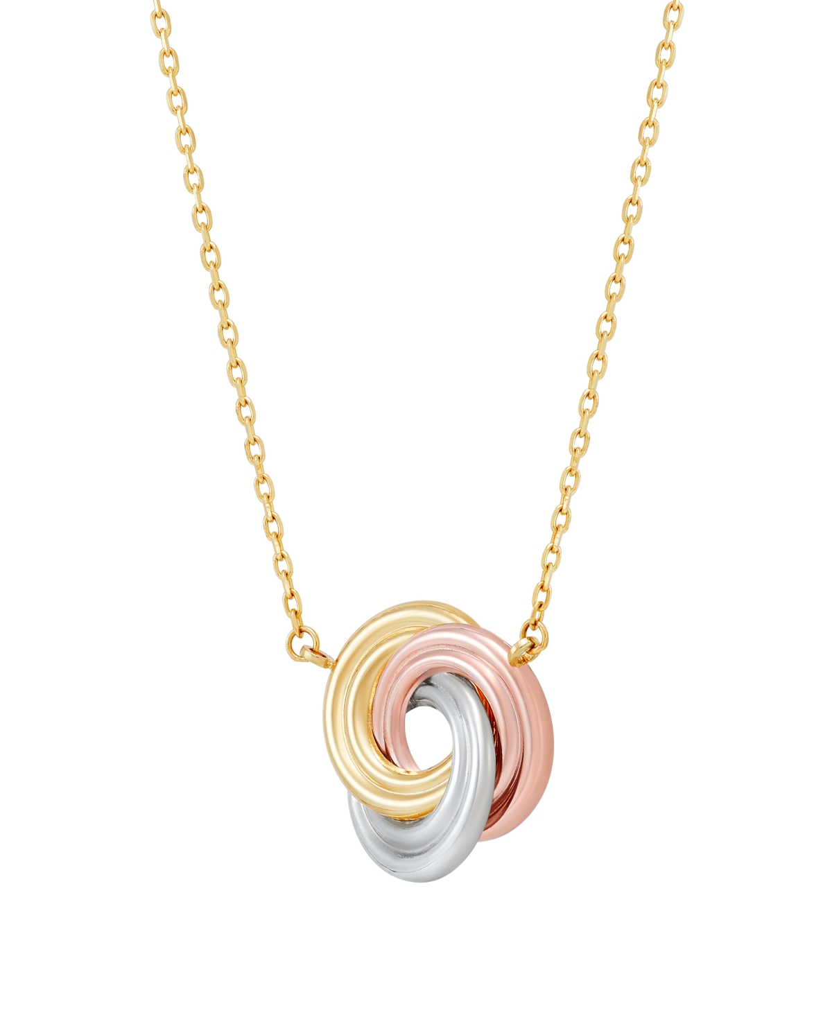 Macy's Polished Love Knot Pendant Necklace In 10k Yellow, White And Rose Gold In Gold