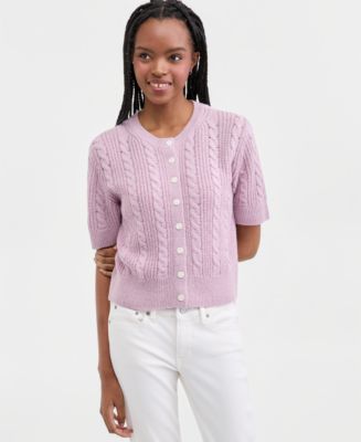 Lucky Brand Women's Short-Sleeve Cable-Knit Cardigan - Macy's