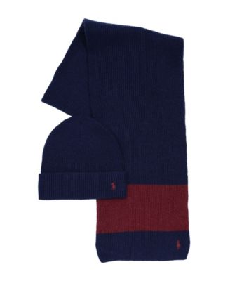 Men's 2-Piece Rugby Stripe Hat and Scarf Gift Set