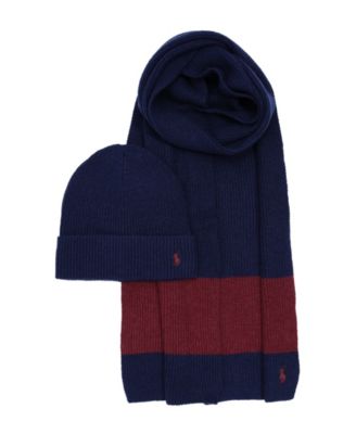 Men's 2-Piece Rugby Stripe Hat and Scarf Gift Set