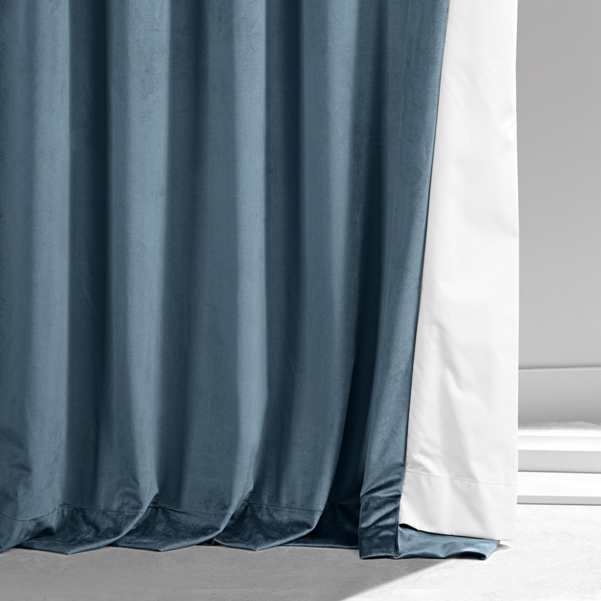 Half Price Drapes Oxford Blue Signature Plush Velvet Hotel Blackout Curtain