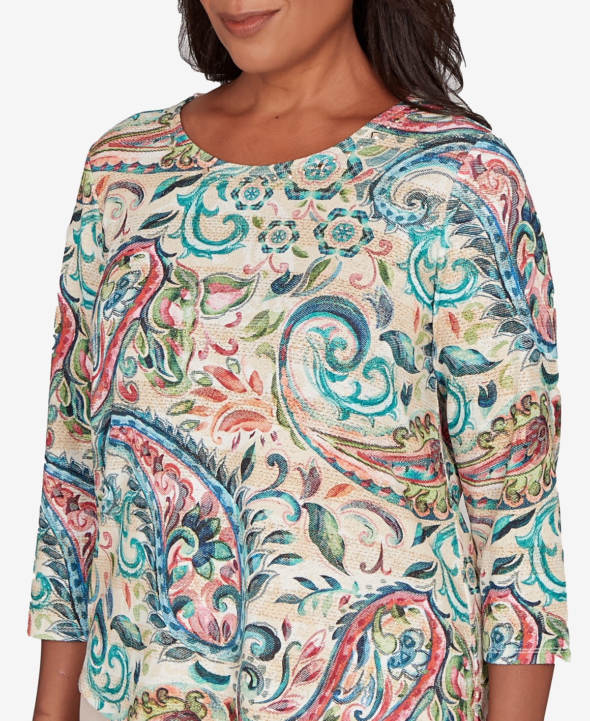 Alfred Dunner Petite Saratoga Springs Classic Paisley Print Pullover Knit Top