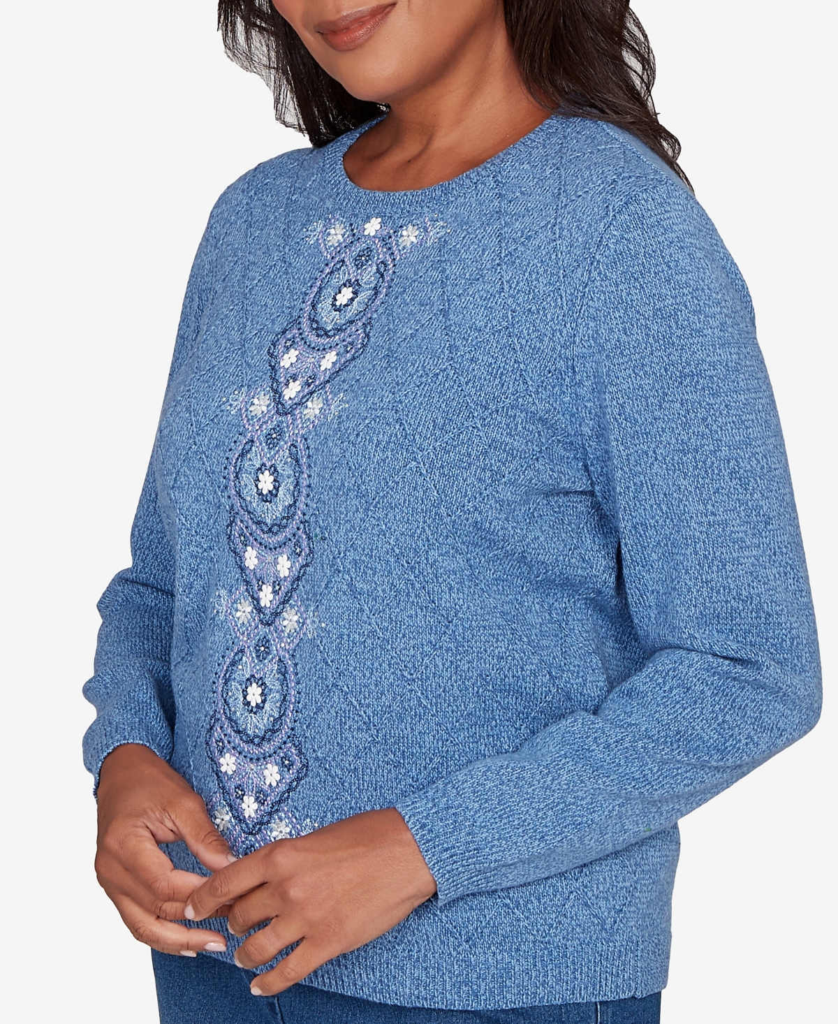 Alfred Dunner Petite Hilton Head Center Embroidery Accent Sweater