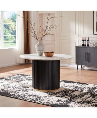 Modern Faux Marble Dining Set With 47" Round Table And 2 Boucle Armchairs Metal Base for Dining Room Kitchen