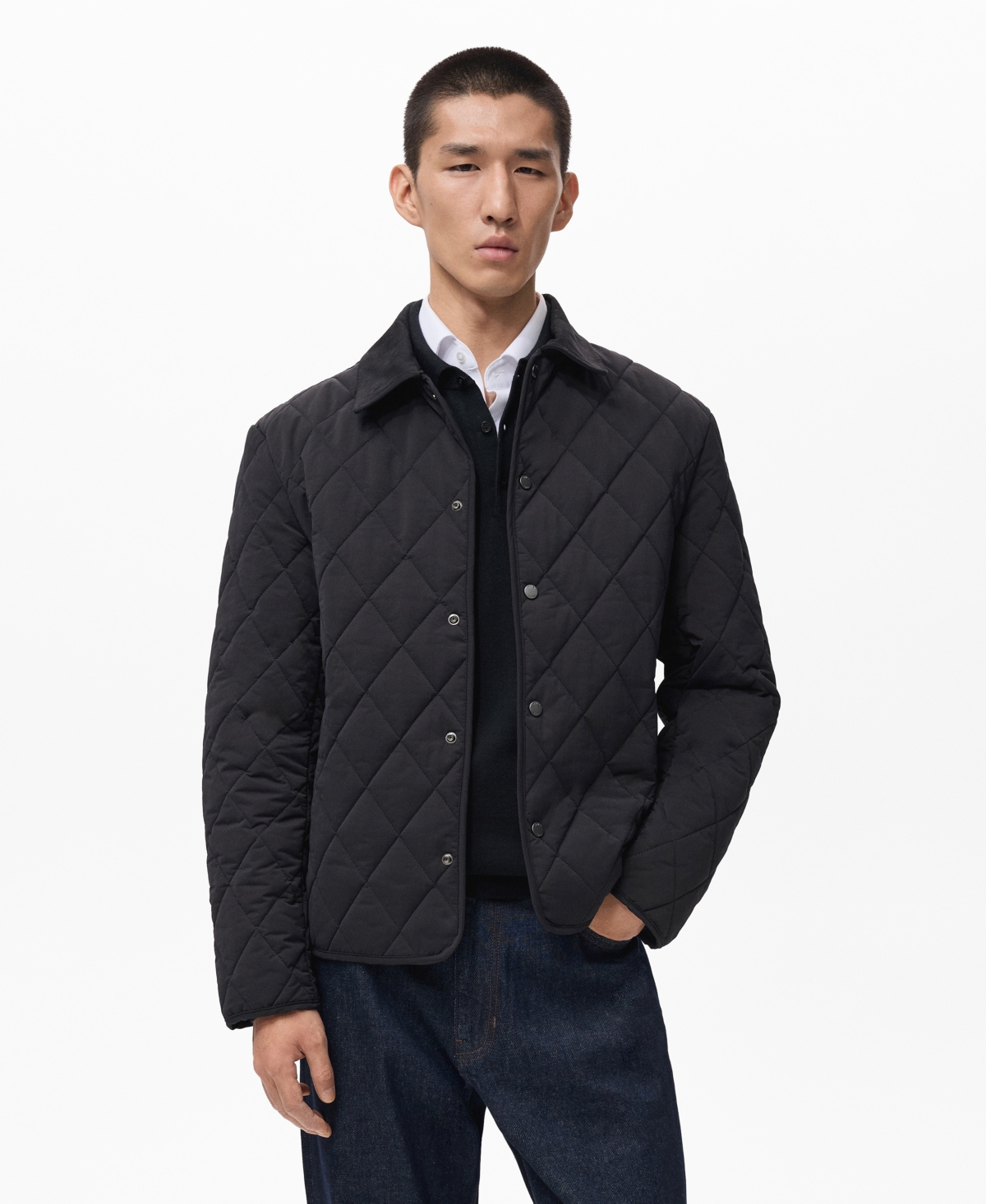 Mango Water Repellent Quilted Jacket In Black