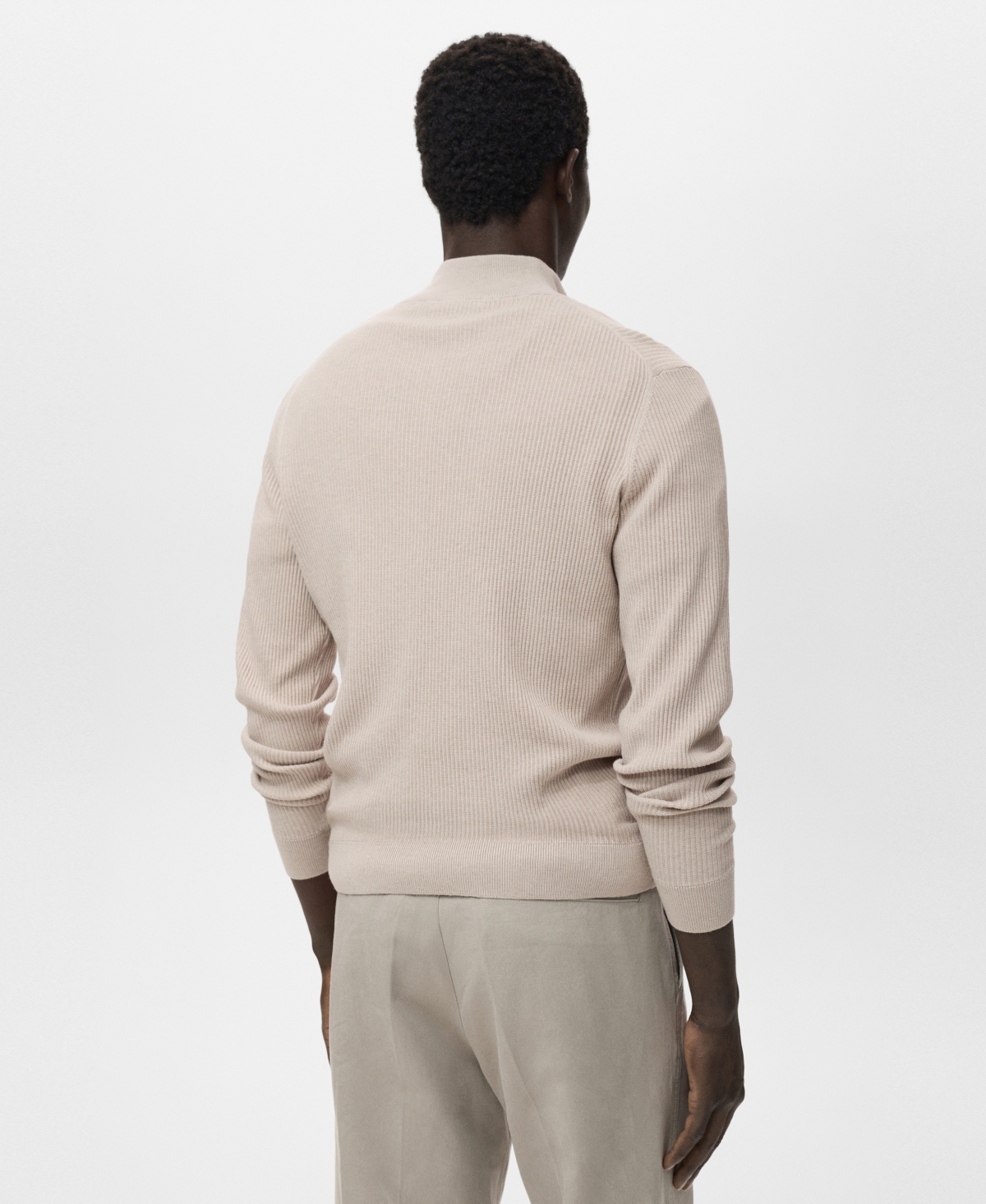 Mango Men's Zip Neck Ribbed Sweater