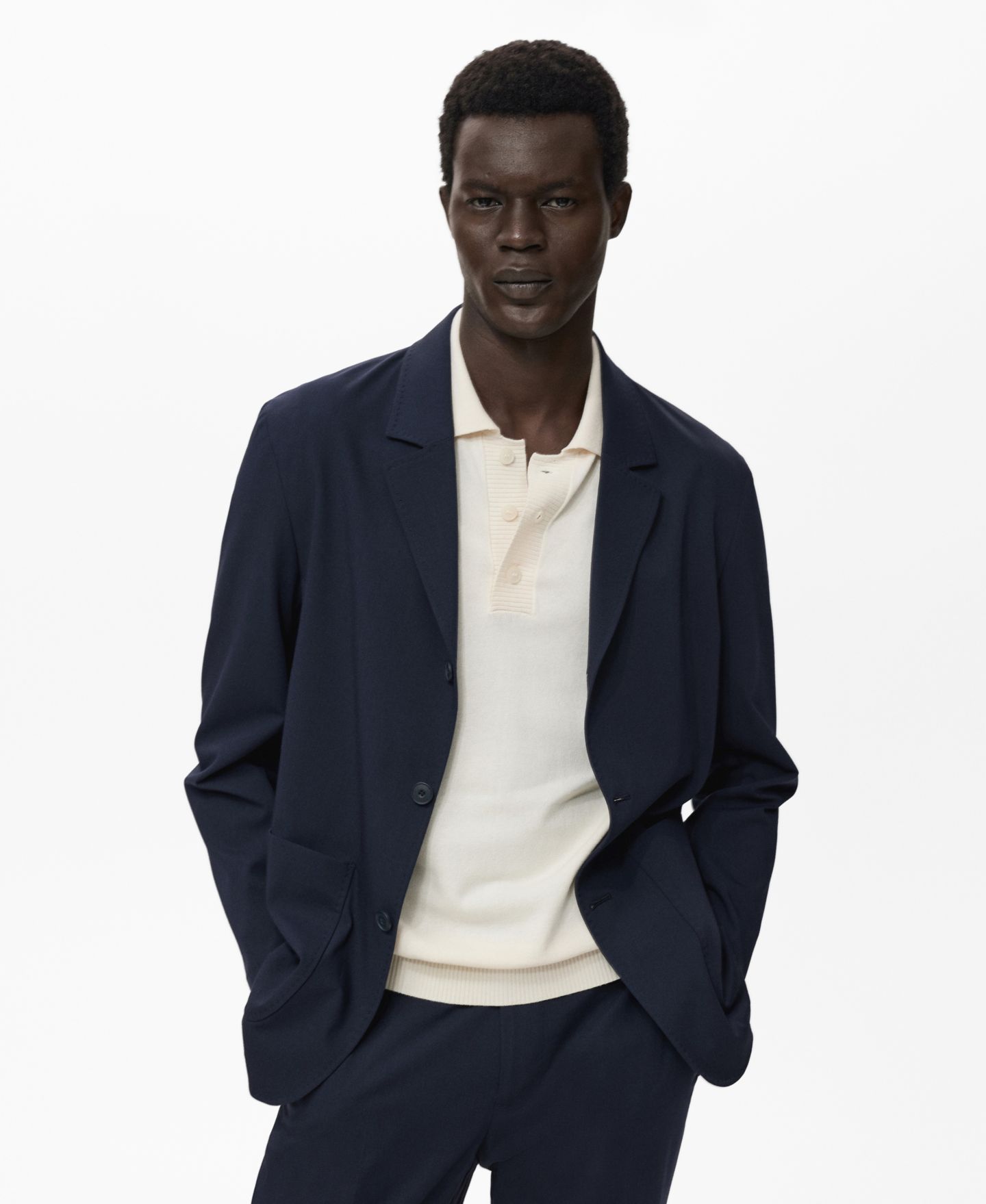 Мужской пиджак MANGO Pockets Slim-Fit Suit, цвет: Тёмно-синий — фото 1