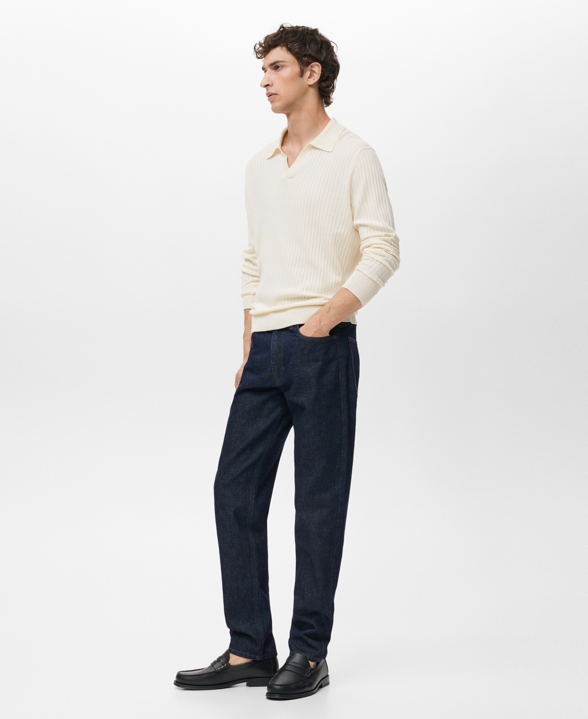 Mango Men's Ribbed Knitted Polo Sweater