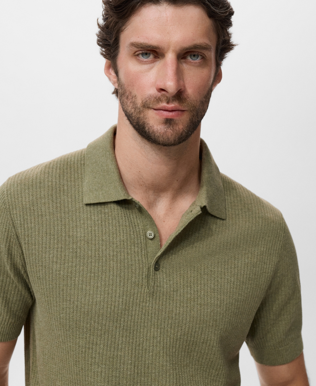 Mango Men's Ribbed Knit Polo Shirt