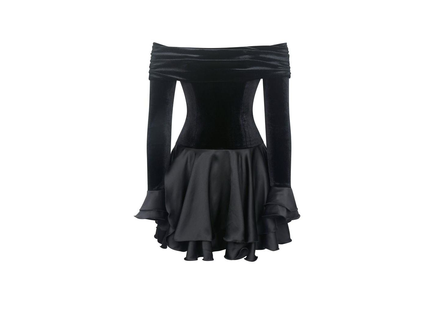 Женское платье Miss Circle Women Magnolia Black Off-Shoulder Layered Satin Mini, цвет: Чёрный — фото 6