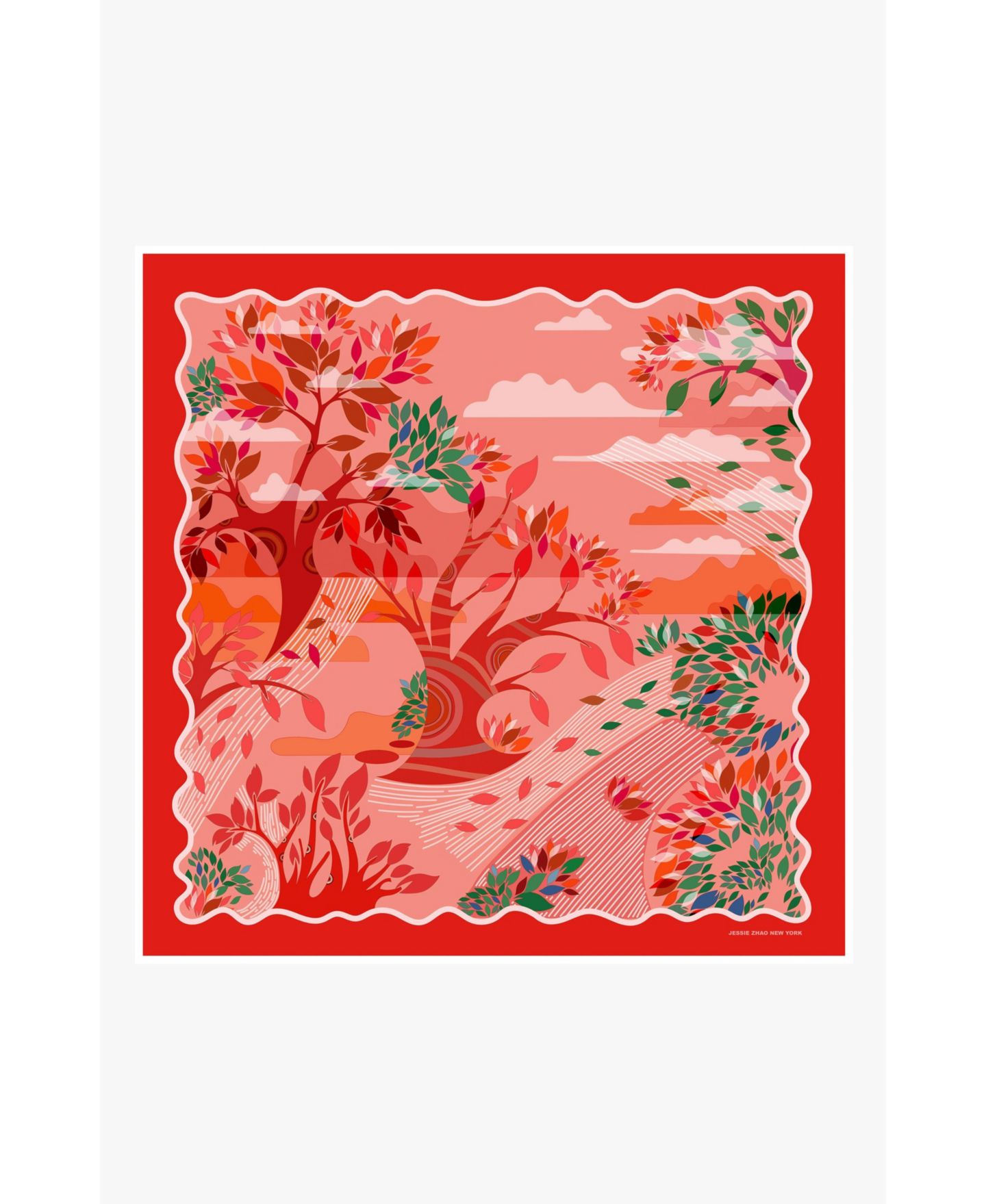 Женский шарф Jessie Zhao New York Double Sided Silk Scarf Crossing Red, цвет: Красный — фото 1