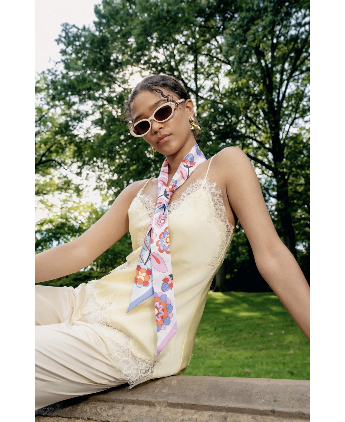 Jessie Zhao New York Silk Skinny Scarf Pink Garden, цвет: Розовый — фото 5