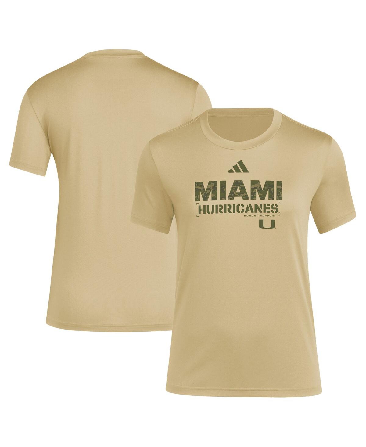 Adidas Originals Women's Tan Miami Hurricanes Salute To Service Aeroready T-shirt In Brown