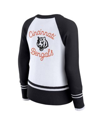 Women's White/Black Cincinnati Bengals Color Block Raglan Sweater