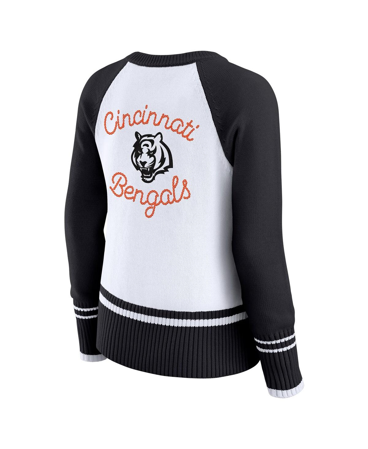 Wear By Erin Andrews Women's White/black Cincinnati Bengals Color Block Raglan Sweater In White