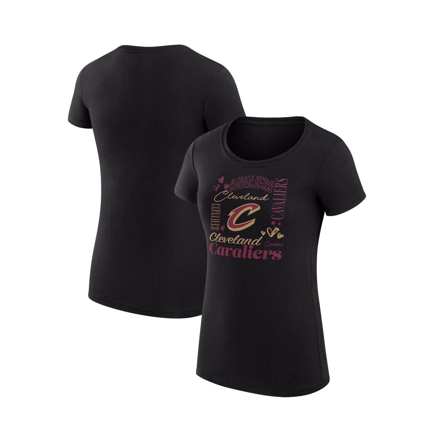 Женская футболка G-III 4Her by Carl Banks Black Cleveland Cavaliers Super-Slim Fit Lightweight Team Name Collage Graphic — фото 1