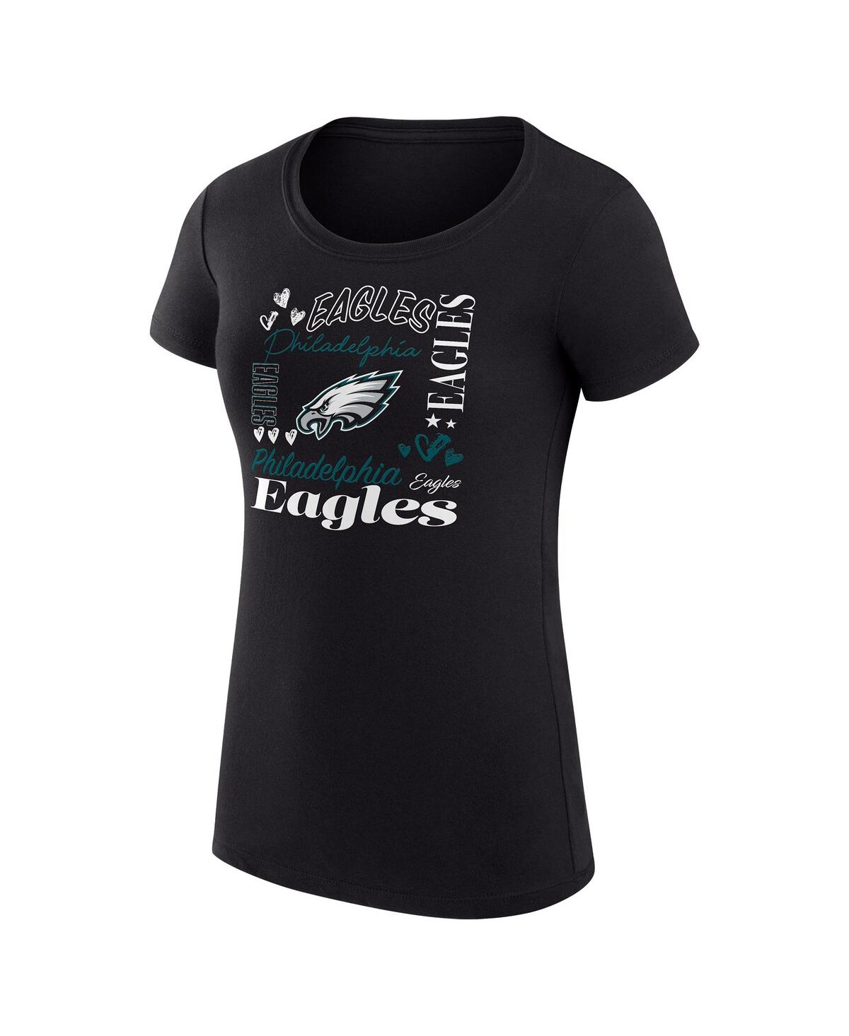 G-iii 4her By Carl Banks Women's Black Philadelphia Eagles Super-slim Fit Lightweight Collage Team T-shirt In Black