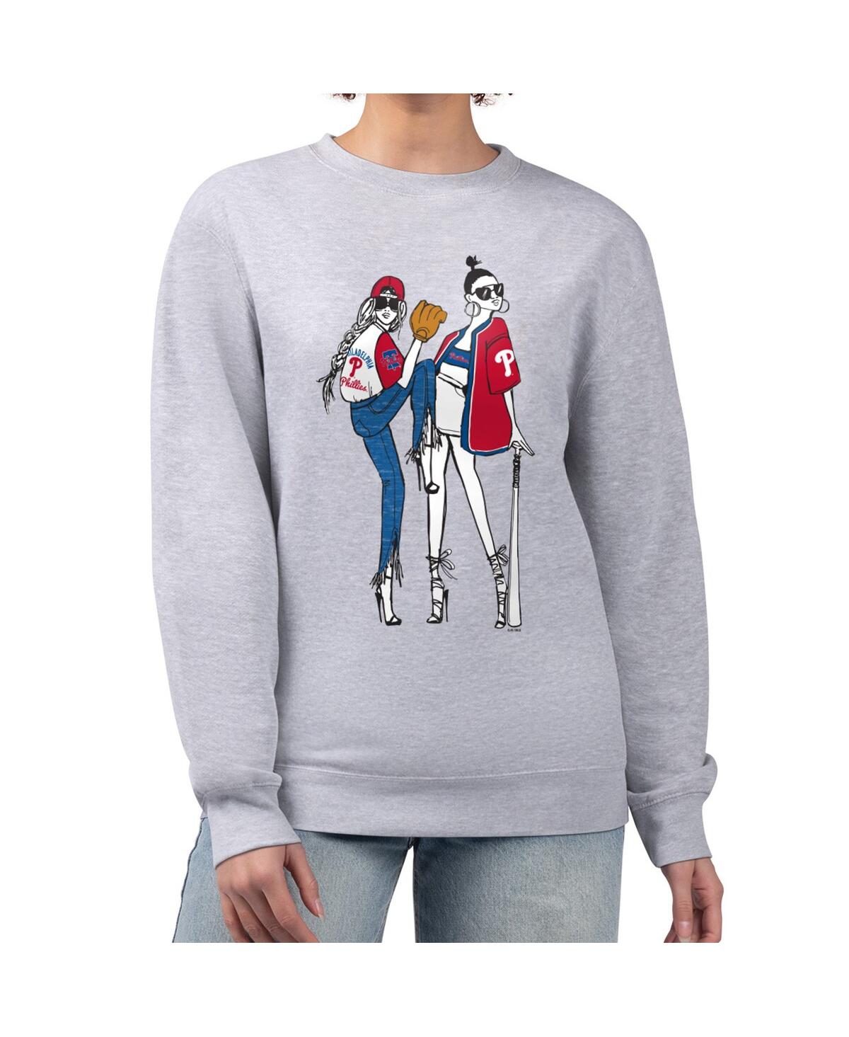 G-iii 4her By Carl Banks Women's Heather Gray Philadelphia Phillies Baseball Girls Fleece Pullover Sweatshirt