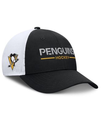 Men's Black/White Pittsburgh Penguins Authentic Pro Rink Lockup Adjustable Trucker Hat