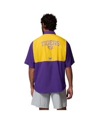 Men's Purple LSU Tigers Tamiami Color Block Omni-Shade Button-Down Shirt