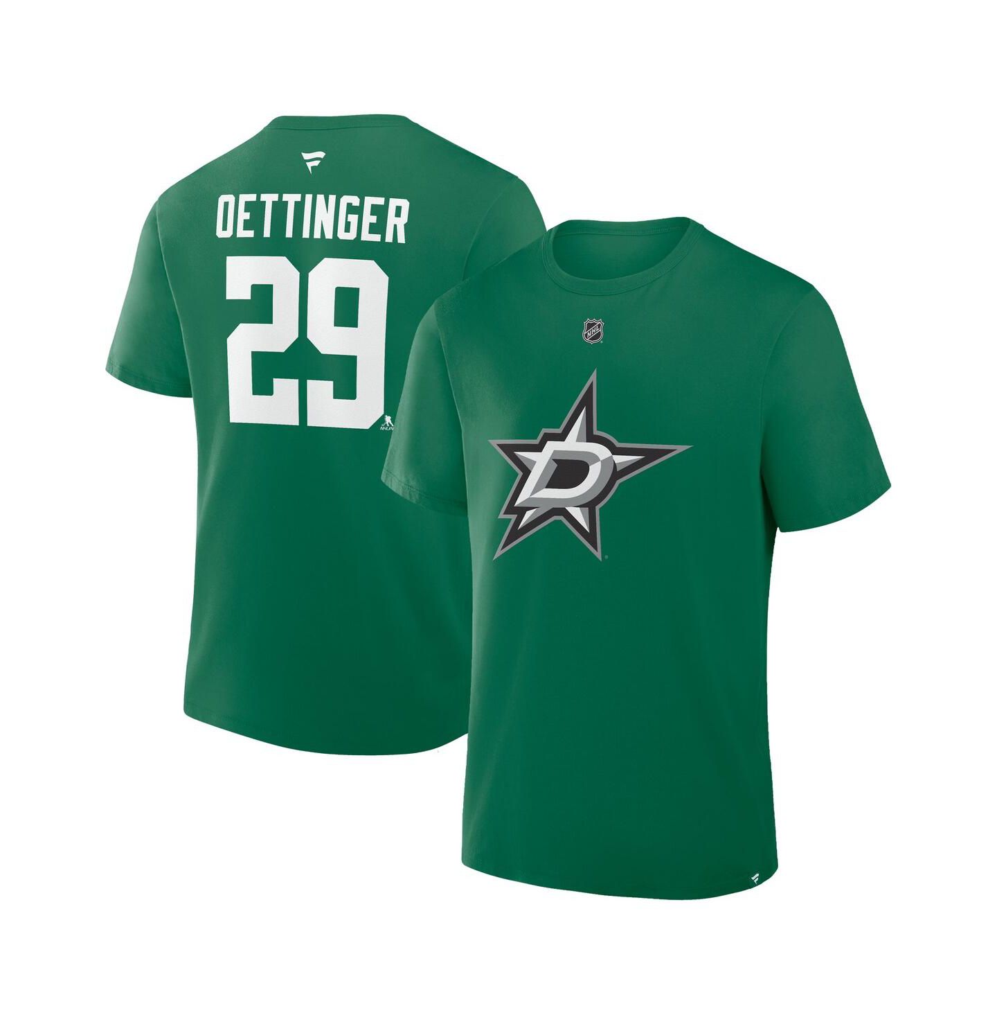Мужская футболка Fanatics Jake Oettinger Kelly Green Dallas Stars Authentic Stack Name & Number — фото 1