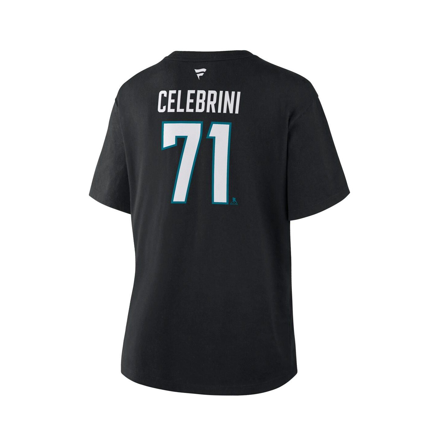Женская футболка Fanatics Macklin Celebrini Black San Jose Sharks Authentic Stack Name & Number — фото 3