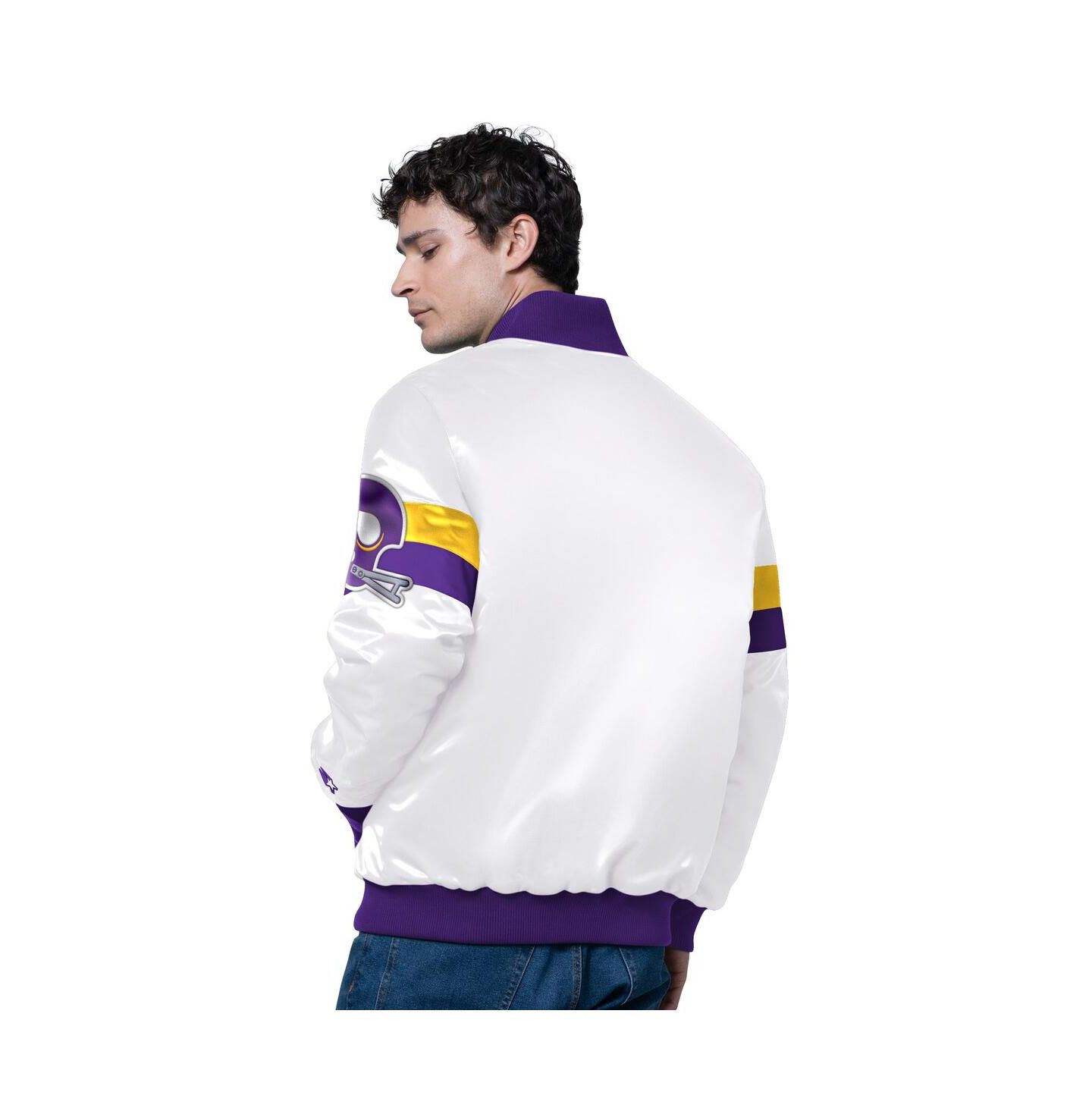 Мужская куртка Starter White Minnesota Vikings Triple Option Satin Varsity Full-Snap — фото 2