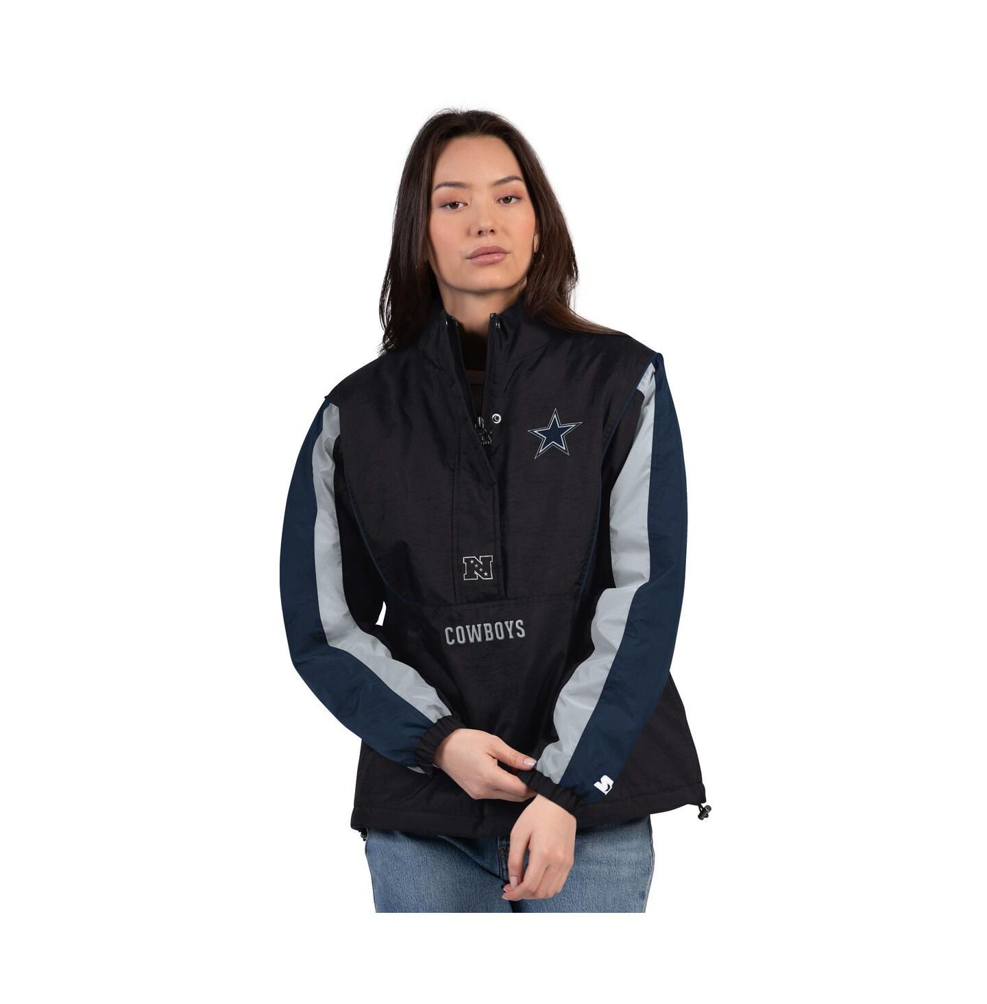 Женская куртка Starter Black/Navy Dallas Cowboys Thursday Night Gridiron Half-Zip — фото 1