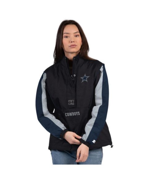 Женские куртки Starter Women's Black/Navy Dallas Cowboys Thursday Night Gridiron Half-Zip Jacket