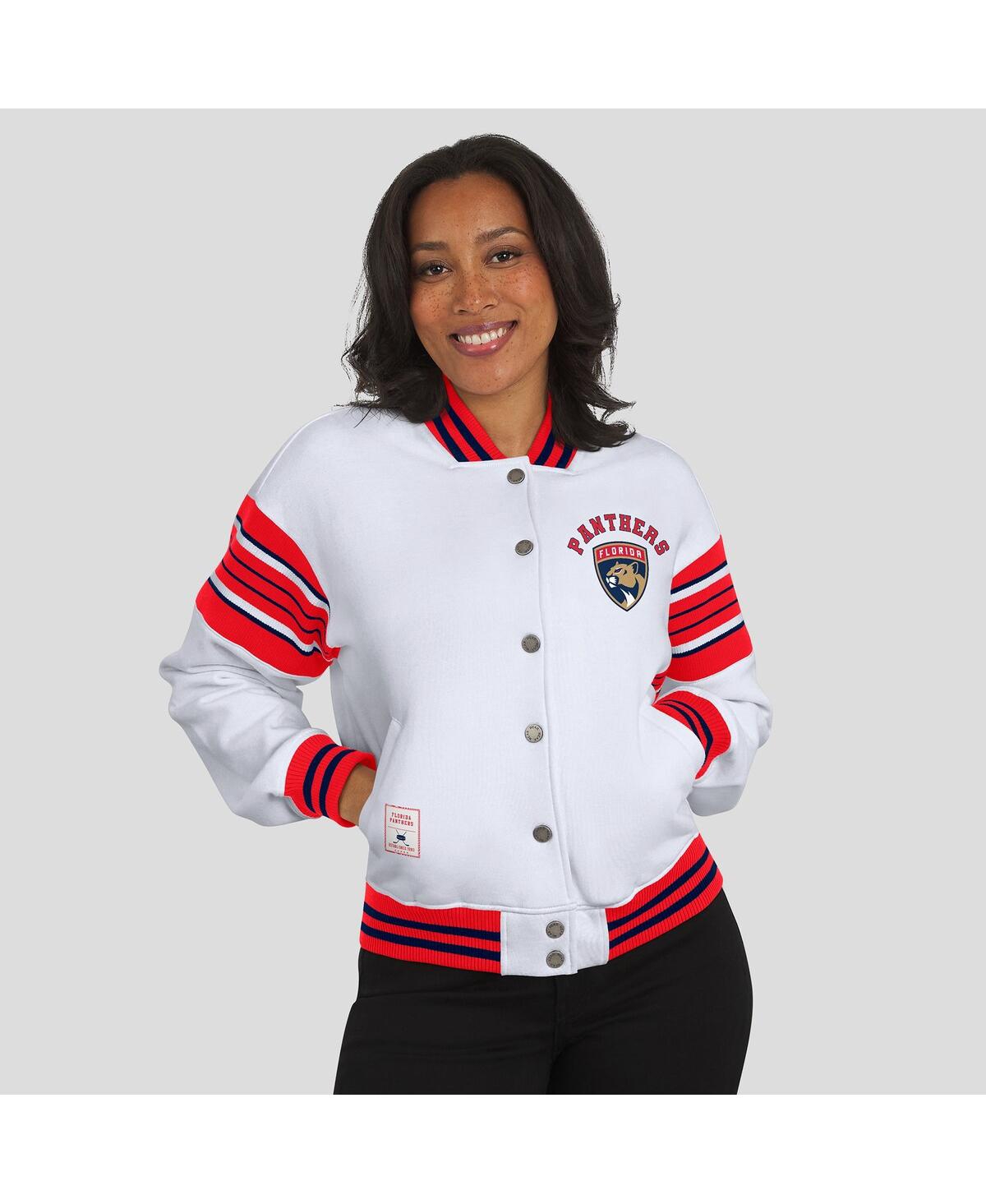 Wear By Erin Andrews Women's White/red Florida Panthers Full-snap Fleece Sweatshirt Jacket In Multi
