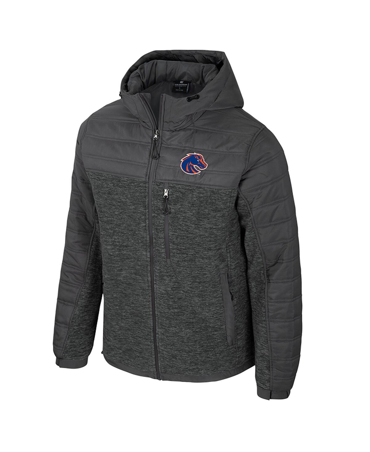Colosseum Men's Charcoal Boise State Broncos Nightman Full-zip Hoodie Puffer Jacket In Black