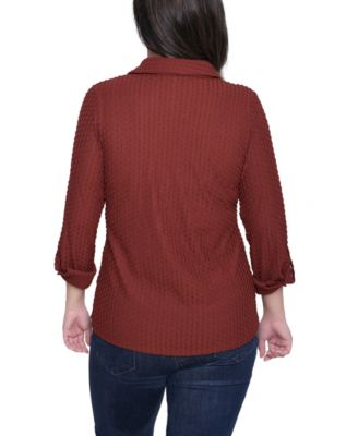 Petite Long Sleeve Textured Knit Top