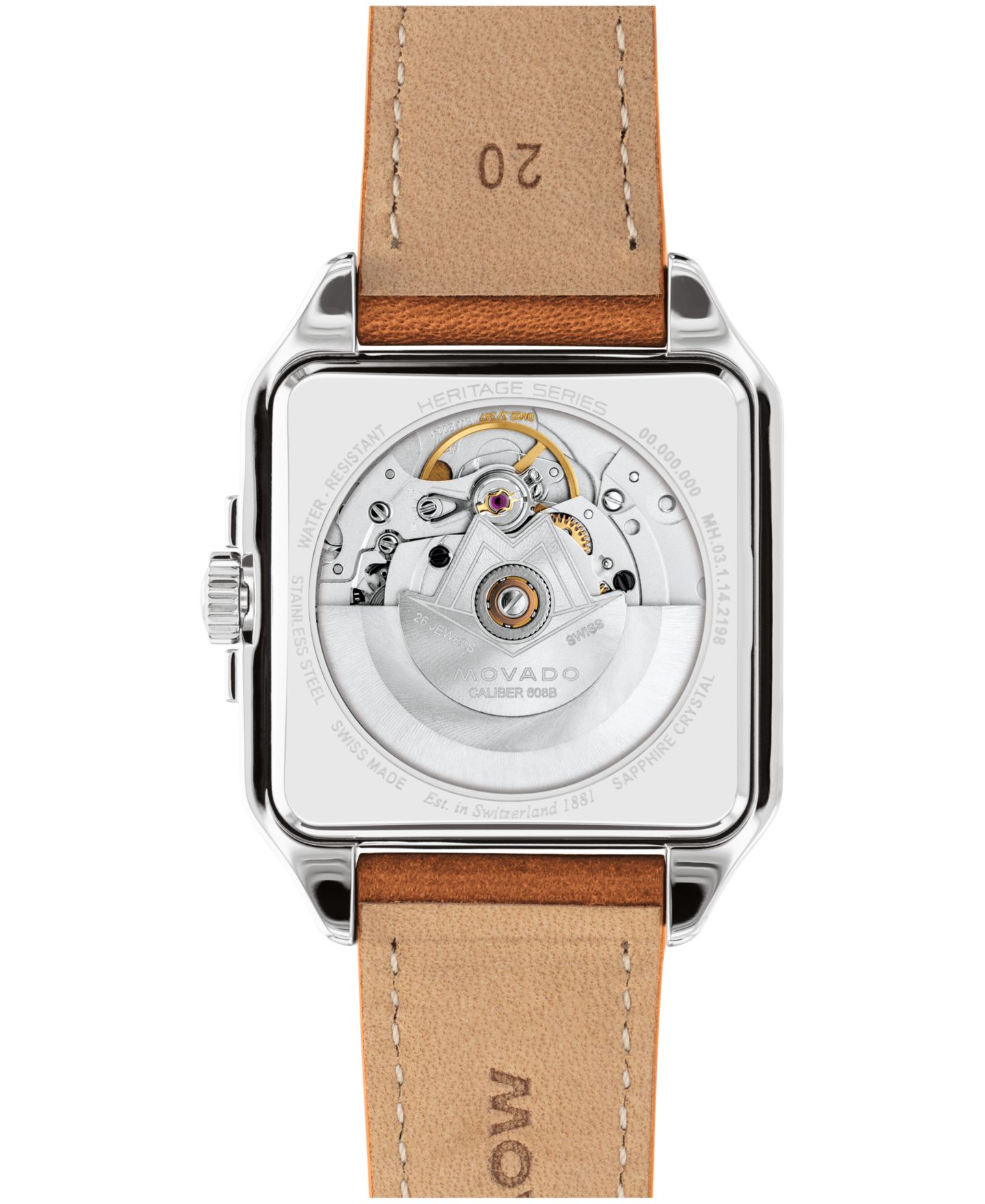 Мужские часы Movado 1917 Swiss Automatic Cognac Leather Watch, 35x45.2mm — фото 3