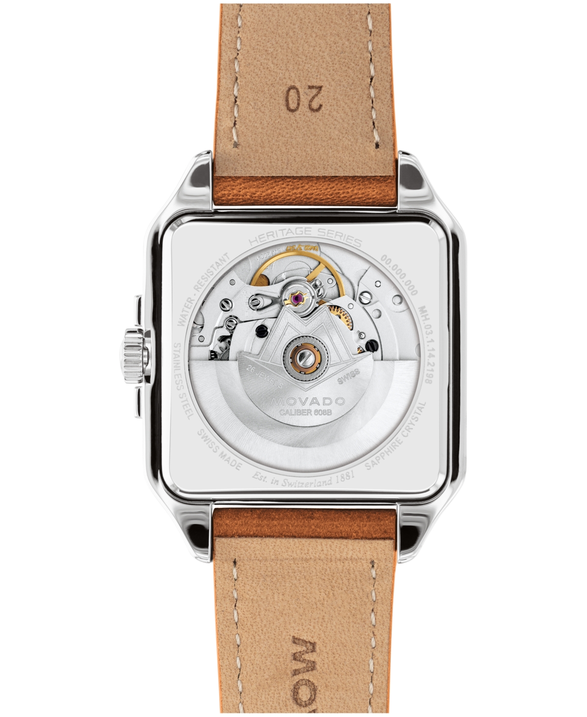 Movado Men's 1917 Swiss Automatic Cognac Leather Watch, 35x45.2mm