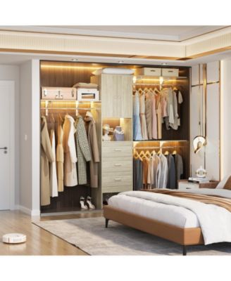 96-Inch Closet Organizer System with 3 Wood Drawers, Shelving Towers and Hanging Rods, 8-Foot Closet System with Doors