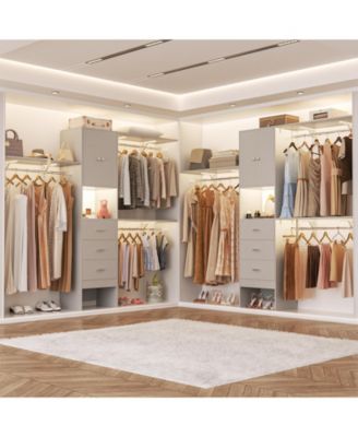 96-Inch Closet Organizer System with 3 Wood Drawers, Shelving Towers and Hanging Rods, 8-Foot Closet System with Doors