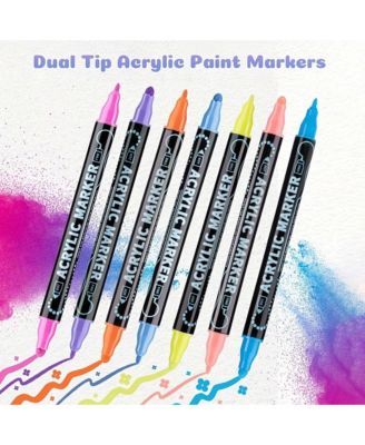 12 Colors Dual Tip Acrylic Marker Pens, Waterproof Drawing Pens for Wood, Rock Painting, Ceramic Surfaces, Pumpkin Painting Kit DIY Crafts