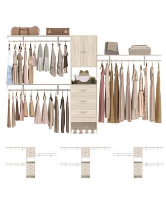 10-Foot Closet System with 3 Drawers, 120-Inch Walk-In Closet Organizer with Shelving Towers and Hanging Rods