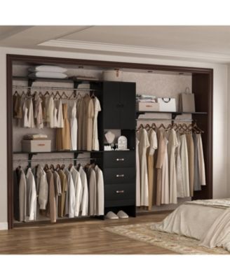 10-Foot Closet System with 3 Drawers, 120-Inch Walk-In Closet Organizer with Shelving Towers and Hanging Rods