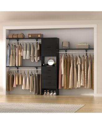 10-Foot Closet System with 3 Drawers, 120-Inch Walk-In Closet Organizer with Shelving Towers and Hanging Rods