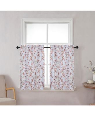 Complete 3 Piece Rod Pocket Cherry Blossom Cafe Kitchen Curtain Tier & Valance Set