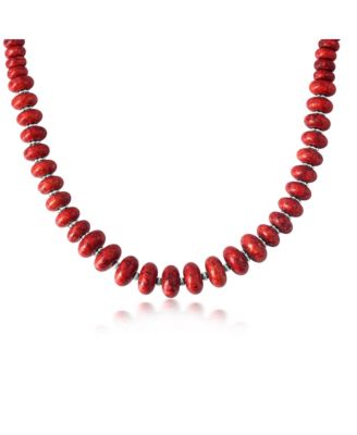 Sterling Silver Red Coral Bead Toggle Necklace, 20 Inches