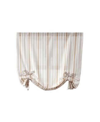 Country Farmhouse Cotton Striped Tie Up Window Curtain - 63 in. Long - Taupe
