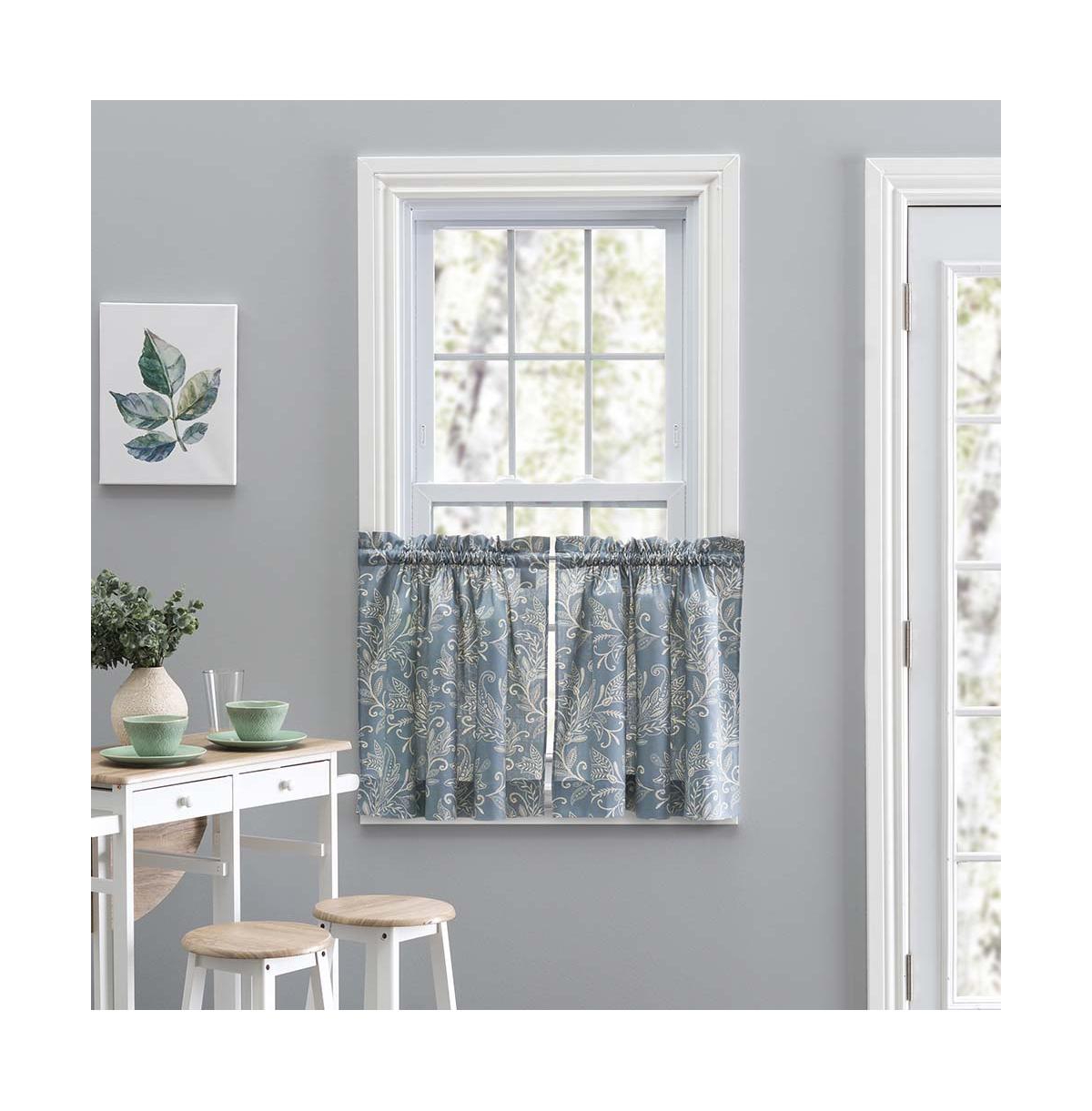 Ellis Curtain Lexington Leaf Pattern on Colored Ground Curtain Tiers Blue