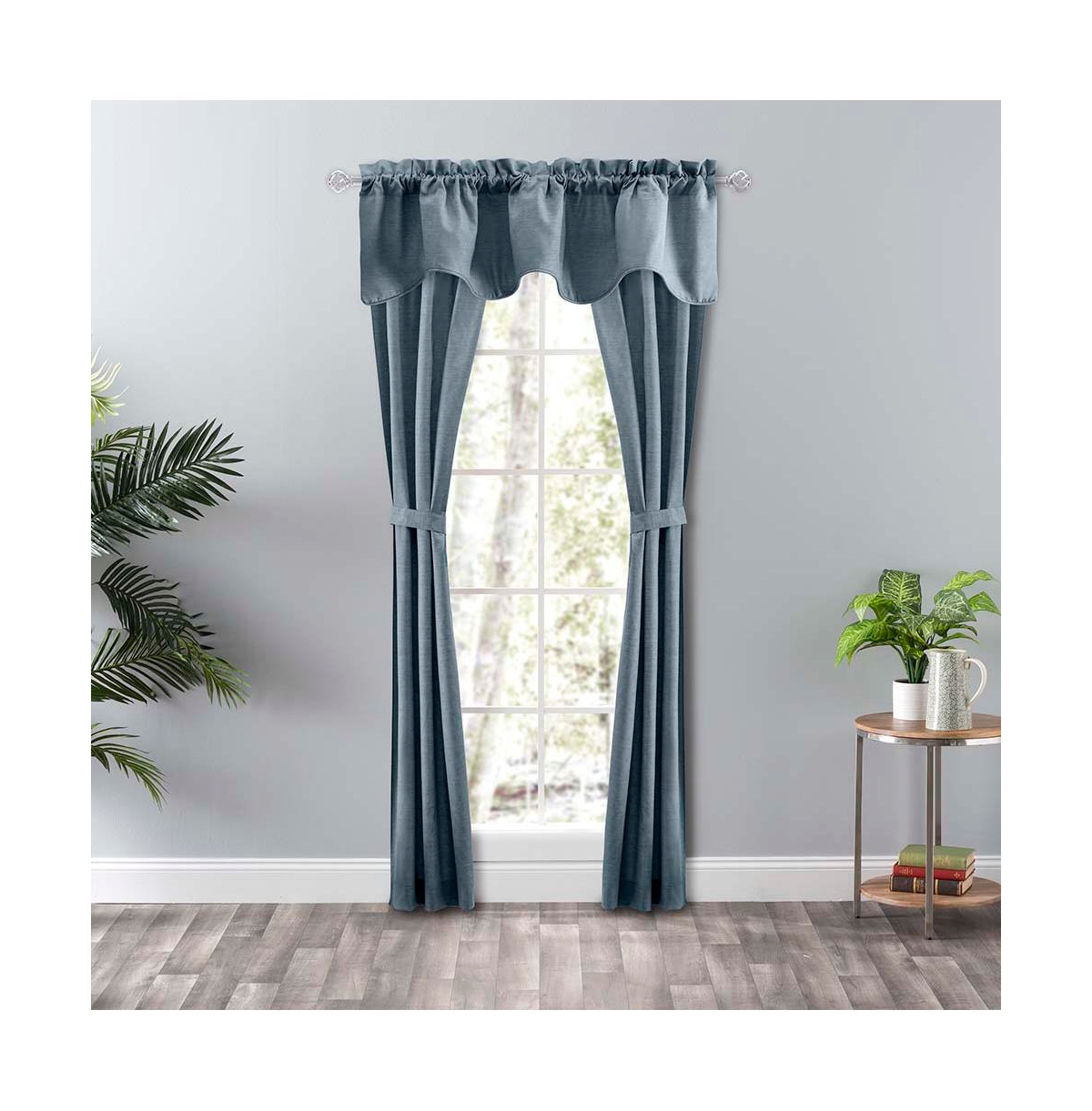 Ellis Curtain Lisa Solid Poly Cotton Duck Fabric Tailored Panel Pair with Ties 56" x Dusty Blue