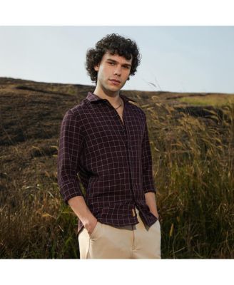 Men's Mocha Brown Graph-Check Shirt